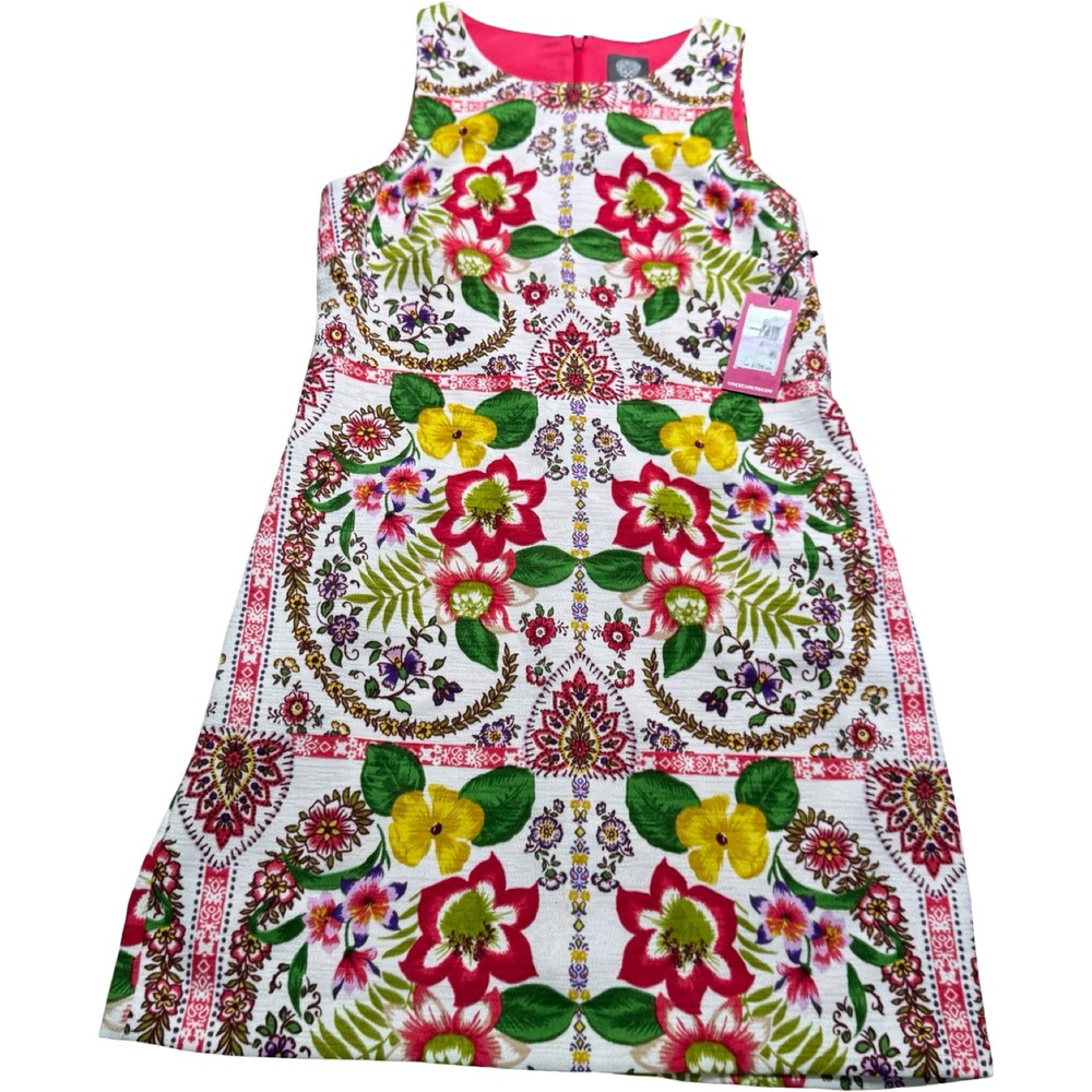 Vince Camuto Floral Shift Dress Womens 6 White Pink Good Sleeveless VC9M9535